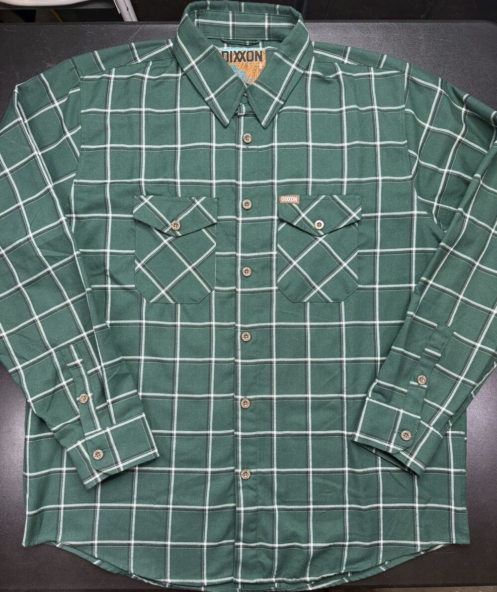 Dixxon  Flannel Co. The Rim Green White Long Sleeve Flannel Shirt XL Work, Plaid